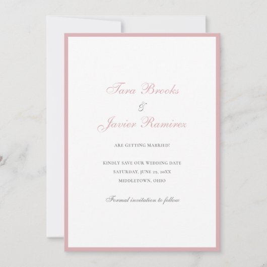 Eenvoudige Stof Roze Roze Formele Elegante Trouw Save The Date (Voorkant)