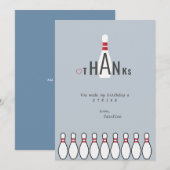 Eenvoudige Stofblauwe Bowling Verjaardagsfeestje v Bedankkaart (Voorkant / Achterkant)