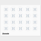 Eenvoudige Stofblauwe en Witte Monogram Trouw Ronde Sticker (Vel)