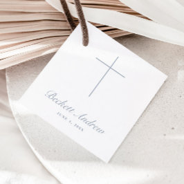 Eenvoudige Stofblauwe Kruis Schrift Doop Bedankjes Labels