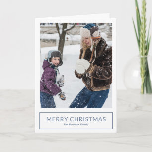 Eenvoudige Stofblauwe Minimalistische Foto Kerstmi Feestdagen Kaart