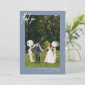 Eenvoudige Stofblauwe Moderne Bedankkaart met Foto (Staand voorkant)