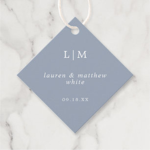 Eenvoudige Stofblauwe Monogram Elegante Trouw Bedankjes Labels