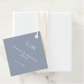 Eenvoudige Stofblauwe Monogram Elegante Trouw Bedankjes Labels (In situ)