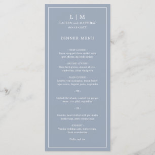 Eenvoudige Stofblauwe Monogram Elegante Trouw Menu