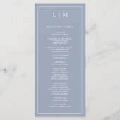 Eenvoudige Stofblauwe Monogram Elegante Trouw Programmakaart (Achterkant)