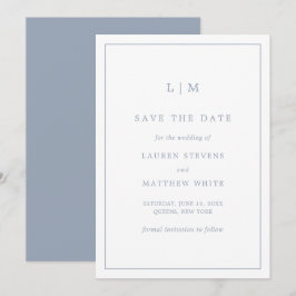 Eenvoudige Stofblauwe Monogram Elegante Trouw Save The Date
