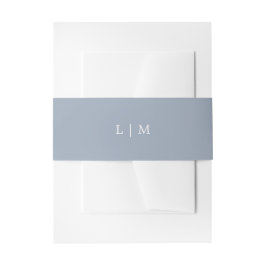 Eenvoudige Stofblauwe Monogram Elegante Trouw Uitnodigingen Wikkel