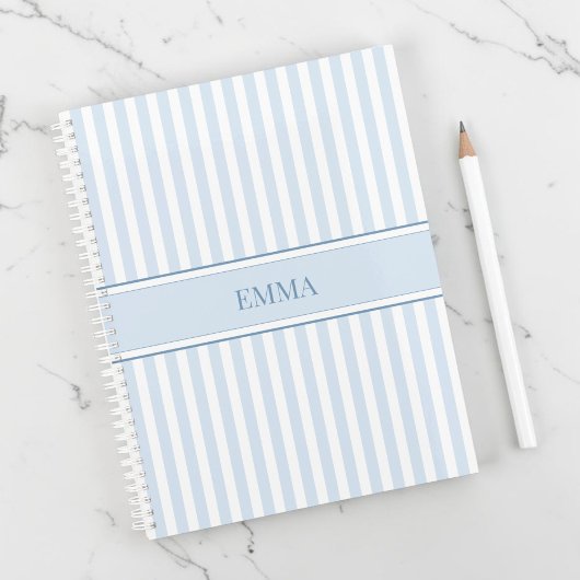 Eenvoudige Stofblauwe Preppy Gestreepte Gepersonal Planner