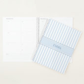 Eenvoudige Stofblauwe Preppy Gestreepte Gepersonal Planner (Display)