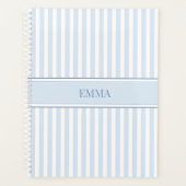 Eenvoudige Stofblauwe Preppy Gestreepte Gepersonal Planner (Voorkant)