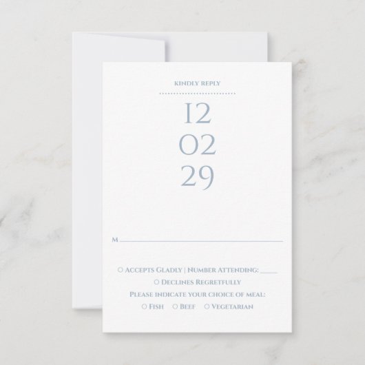 Eenvoudige Stofblauwe Speciale Datum Bruiloft RSVP Kaartje (Voorkant)