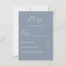Eenvoudige Stofblauwe & Witte RSVP Huwelijk 