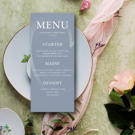 Eenvoudige Stofblauwe & Zilveren Hart Trouwdiner Menu