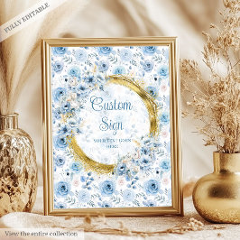 Eenvoudige stoffige blauw boho waterverf bloemen o poster