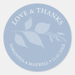 Eenvoudige stoffige blauwe bladeren dank u bruilof ronde sticker