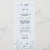 Eenvoudige stoffige blauwe bloemen bruiloft menu (Voorkant)