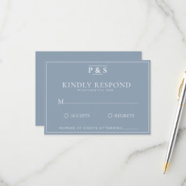 Eenvoudige stoffige blauwe elegante monogram chiqu RSVP kaartje