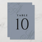 Eenvoudige Stoffige Blauwe Elegante Monogram Tafel (Voorkant / Achterkant)