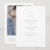 Eenvoudige stoffige blauwe elegante trouw-QR-code Save The Date (Voorkant / Achterkant)