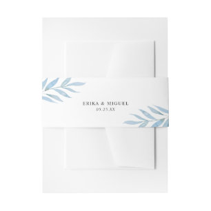 Eenvoudige stoffige blauwe eucalyptus elegante bru uitnodigingen wikkel