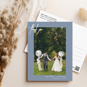 Eenvoudige stoffige blauwe foto modern dank u briefkaart