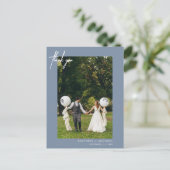 Eenvoudige stoffige blauwe foto modern dank u briefkaart (Staand voorkant)