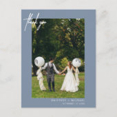 Eenvoudige stoffige blauwe foto modern dank u briefkaart (Voorkant)