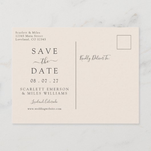 Eenvoudige stoffige blauwe foto Opslaan de datum b Aankondigingskaart (Achterkant)