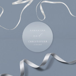 Eenvoudige Stoffige Blauwe Koppels Namen Bruiloft Ronde Sticker