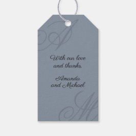 Eenvoudige stoffige blauwe minimale elegante monog cadeaulabel