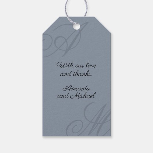 Eenvoudige stoffige blauwe minimale elegante monog cadeaulabel (Voorkant)
