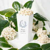 Eenvoudige stoffige blauwe Monogram Crest bruiloft Bedankdoosjes