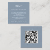 Eenvoudige stoffige blauwe QR-code RSVP Informatiekaartje (Voorkant / Achterkant)