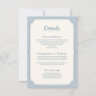 Eenvoudige stoffige blauwe streep bruiloft details