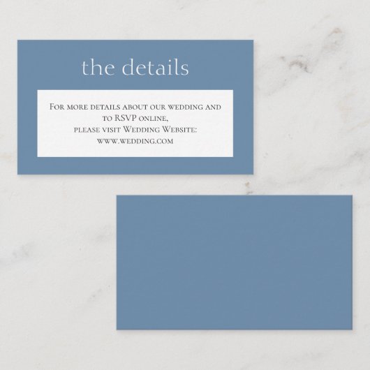 Eenvoudige stoffige blauwe Trouw. Details. Website Informatiekaartje (Voorkant / Achterkant)