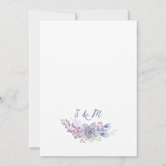 Eenvoudige stoffige-blauwe waterverf bloemen Bruil Kaart (Achterkant)