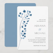 Eenvoudige Stoffige Blauwe Waterverf Bloemenuitnod Kaart (Voorkant / Achterkant)