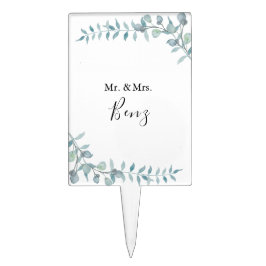 Eenvoudige stoffige blauwe Waterverf gebladerte br Cake Topper