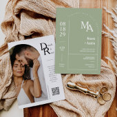 Eenvoudige stoffige groene moderne minimale boog Q Kaart