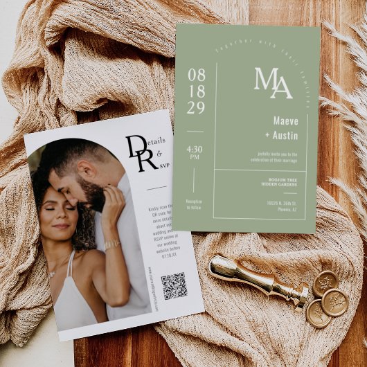 Eenvoudige stoffige groene moderne minimale boog Q Kaart