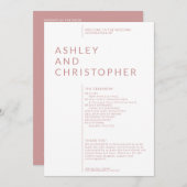 Eenvoudige Stoffige Roos Geïsoleerde Namen Trouwce Programmakaart (Voorkant / Achterkant)