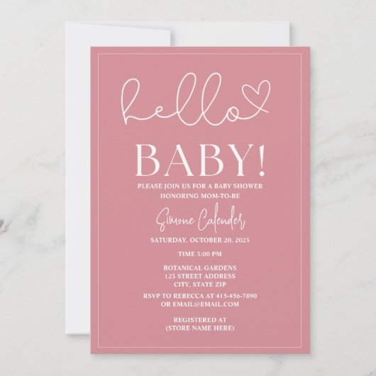 Eenvoudige Stoffige Roze Baby shower Invitation Kaart (Voorkant)