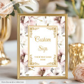 Eenvoudige stoffige roze bloemen en gouden bruilof poster