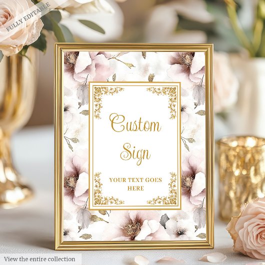 Eenvoudige stoffige roze bloemen en gouden bruilof poster