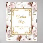 Eenvoudige stoffige roze bloemen en gouden bruilof poster (Voorkant)