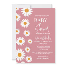 Eenvoudige stoffige roze Daisy Baby shower Invitat