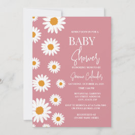 Eenvoudige stoffige roze Daisy Baby shower Invitat Kaart