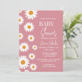Eenvoudige stoffige roze Daisy Baby shower Invitat Kaart (Staand voorkant)