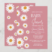 Eenvoudige stoffige roze Daisy Baby shower Invitat Kaart (Voorkant / Achterkant)